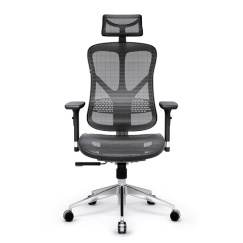 Diablo V-Basic Bürostuhl Ergonomisch Schreibtischstuhl Drehstuhl mit integrierter Lendenwirbelstütze 3D Armlehnen Verstellbare Kopfstütze Wippfunktion Höhenverstellbar (schwarz/grau)