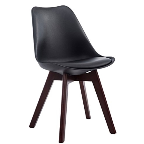 CLP Retrostuhl Borneo V2 Mit Kunstlederbezug Und Hochwertiger Polsterung I Lehnstuhl mit robustem Holzgestell I Sitzhöhe: 47 cm, Farbe:schwarz, Gestell Farbe:walnuss