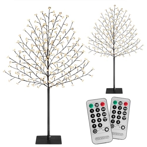 Monzana® Kirschblütenbaum 2er Set 220 cm 220 LED Warmweiß Außen Innen Künstlich Groß Deko Weihnachten Weihnachtsdeko Kirschbaum Leuchtbaum Lichterbaum