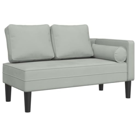 vidaXL Chaiselongue, Indoor Lounge Sofa mit Kissen, Gepolsterte Recamiere für Wohnzimmer Schlafzimmer Büro, Relaxliege Couch, Hellgrau Samt