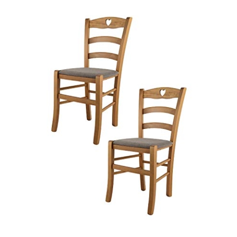 t m c s Tommychairs - 2er Set Stühle Cuore für Küche und Esszimmer, Robuste Struktur aus lackiertem Buchenholz im Farbton Eichenholz und gepolsterte Sitzfläche mit Stoff in der Farbe Rehbraun bezogen