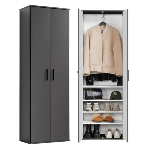 mokebo® Garderobenschrank o. Mehrzweckschrank 'Der Lange', Schuhschrank mit Kleiderstange, Flurschrank oder Aufbewahrungsschrank in 60x180x34 cm (B/H/T), aus Holz in Anthrazit