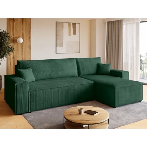 BROMARKT Sofa mit Schlaffunktion Couch L Cordstoff Sofa Bettkasten Schlafsofa für Wohnzimmer Ecksofa freistehend Adi Relaxsofa 3 sitzer 244x143x85 cm Grün