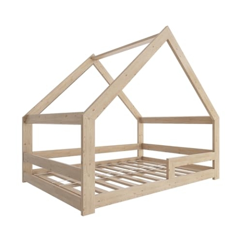 Need Sleep Kinderbett Haus Hausbett Bodentief 120x190 cm ohne Rausfallschutz mit Lattenrost Bodenbett Montessori Bett ab 2 Jahre aus Holz Mädchen Junge Symmetrisch