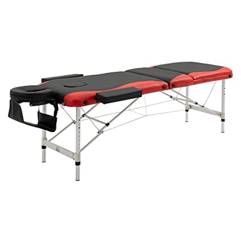 HOMCOM Massageliegen klappbar Kosmetikliegen höhenverstellbarer Massagetisch mit Kopfstütze Massagebett Aluminium Schaumstoff Kunststoff Schwarz+Rot 215 x 60 x 61-84 cm