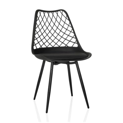 hjh LIVING Schalenstuhl mit Kissen, wetterfest BEGIO S Kunststoff Schale, Eisenbeine, In- und Outdoor Stuhl für Garten, Terrasse oder Esszimmer, Schwarz