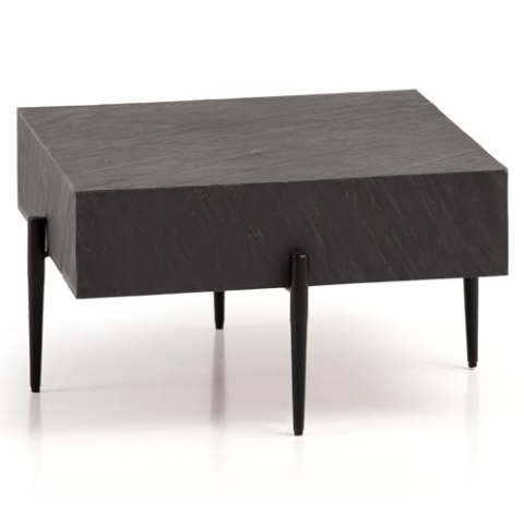 Wohnling Couchtisch 64x64x35 cm Steinoptik/Metall Sofatisch Anthrazit Quadratisch, Design Wohnzimmertisch Kaffeetisch Massiv, Tisch Wohnzimmer Modern