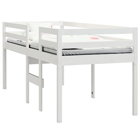vidaXL Hochbett, Bett mit Sperrholzlatten, Bettgestell für Schlafzimmer, Schlafzimmerbett Bettrahmen Holzbett, Weiß 90x200cm Massivholz Kiefer