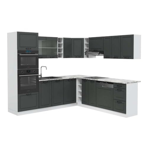 Vicco Eckküche R-Line, Küchenzeile in L-Form, Anthrazit Landhaus/Weiß, 237 x 60 cm, AP Marmor