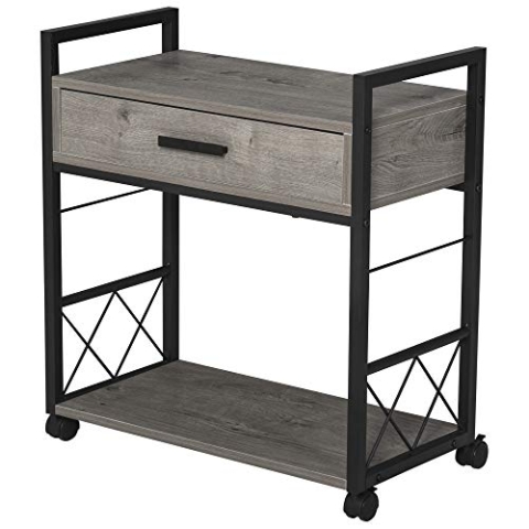 HOMCOM Beistelltisch Servierwagen mit Rädern Küchenwagen Kaffeetisch mit Schublade Ablage Sideboard beweglich Grau Spanplatte 60 x 30 x 65 cm