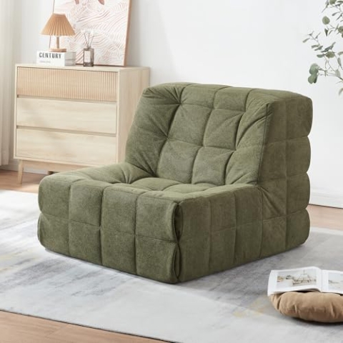 [en.casa] Bodensessel Koskyvn Bodenstuhl mit Rückenlehne Lesesessel gepolstert Bodensofa 75 x 90 x 100 cm Relaxsessel Textil Grün