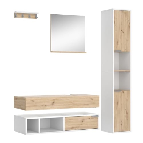 Vicco Badmöbel-Set Henri, Badezimmerschrank-Set, Weiß/Artisan-Eiche, 5 Teile