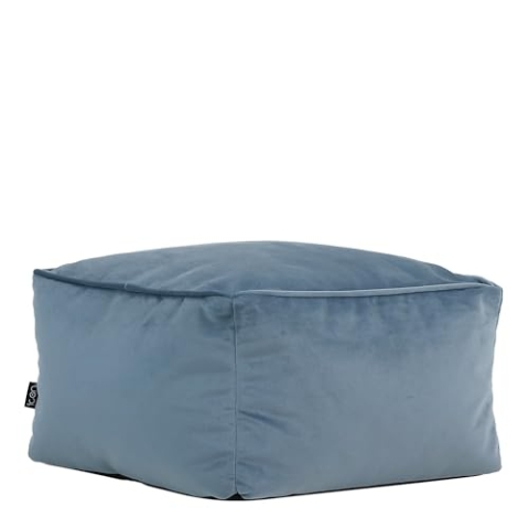 Icon Amara Hocker, Hellblau, Flauschiger Samt Stoff, Samt Sitzsack, Sitzpuff Hocker mit Füllung, Fußhocker für das Wohnzimmer, Deko Wohnzimmer