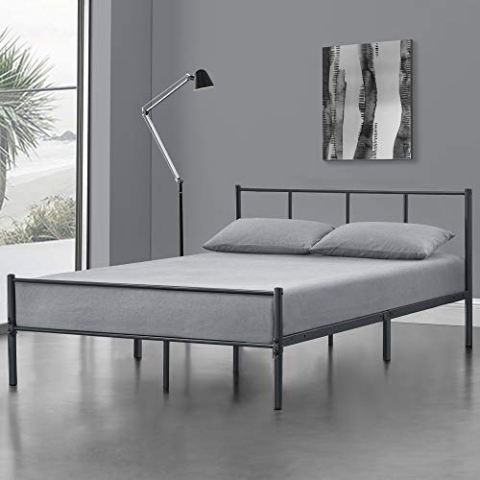 [en.casa] Metallbett 120 x 200cm Dunkelgrau Bettrahmen Jugendbett Stahlrahmen Einzelbett Bettgestell