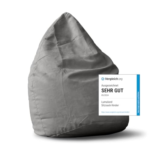 Lumaland Sitzsack Luxury 60x45cm | Microvelours Beanbag mit extra weichem & robustem Stoff | Für Erwachsene & Kinder| Ideal geeignet für Kinderzimmer | Sessel & Stuhl Bean Bag [Grau]