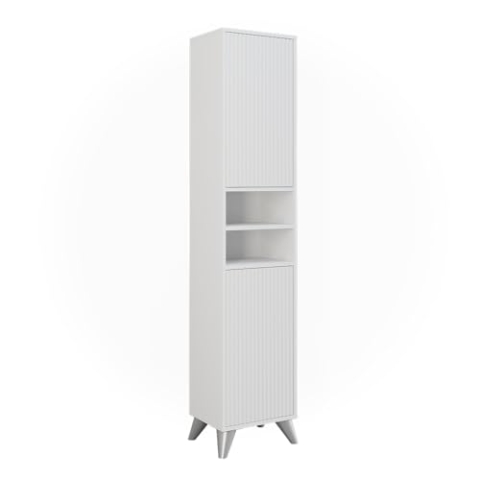 Vicco Badschrank Leano, Badezimmerhochschrank, Weiß, 38 x 180 cm mit 2 Türen