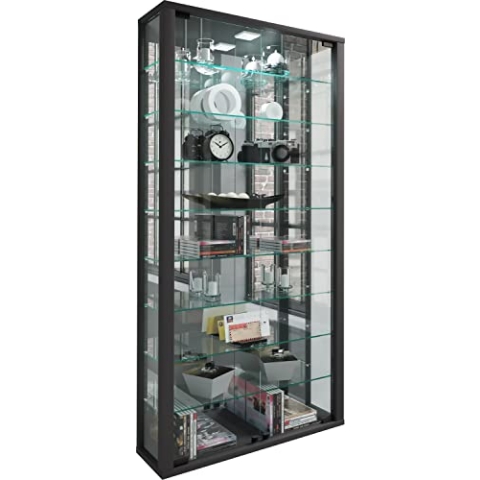 VCM Glasvitrine hängend | Vitrine Glas mit ESG-Sicherheitsglas | Maße ca. H. 115 xx B. 59 x T. 18 cm| Hängevitrine Glas | Modern und platzsparend | Glas Vitrinenschrank - Vitrosa Maxi Spiegel Schwarz