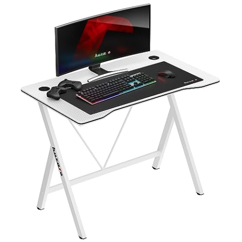 huzaro Hero 1.4 White | Computertisch Gamingtisch Schreibtisch Bürotisch PC Tisch | 100 x 50 cm | Zwei Kabeldurchführung | Gaming Homeoffice | Stahlkonstruktion Carbon Tischplatte | Weiß