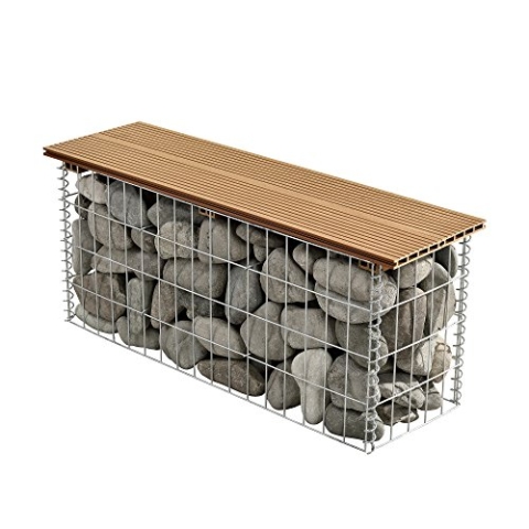 pro.tec WPC Gabionenbank Witterungsbeständig Gartenbank 100x45x30cm Braun Gabione Sitzbank Bank