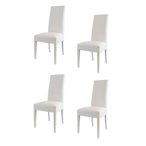 t m c s Tommychairs - 4er Set Moderne Stühle Luisa für Küche und Esszimmer, robuste Struktur aus lackiertem Buchenholz Farbe Weiss, Gepolstert und mit weissem Kunstleder bezogen