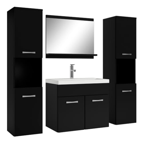 Badplaats B.V. Badezimmer Badmöbel Set Montreal XL 60cm Waschbecken Mat Schwarz - Unterschrank Hochschrank Waschtisch Möbel