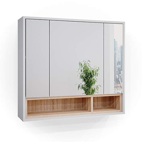 Vicco Badspiegelschrank Beatrice, Badezimmerspiegel, Weiß/Sonoma, 80 x 72 cm
