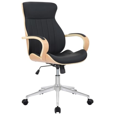 CLP Bürostuhl Melilla Kunstleder I Ergonomischer Stuhl I Komfortables Sitzen I 360 Drehfunktion, Wippfunktion I Für Arbeit Und Home-Office, Farbe:Natur/schwarz