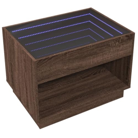 vidaXL Couchtisch, Beistelltisch mit Infinity-LED, Kaffeetisch Sofatisch für Wohnzimmer, Wohnzimmertisch mit Stauraum, Braun Eichen-Optik Holzwerkstoff Glas
