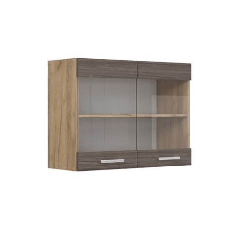 Vicco Küchenglashängeschrank R-Line, Glashängeschrank, Edelgrau, 80 cm