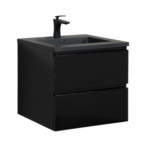 Badezimmer Badmöbel Set Angela 60 cm - Schwarzes Waschbecken - Matt schwarz - Unterschrank Schrank Waschbecken Waschtisch
