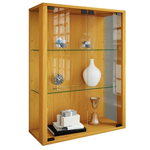 VCM Glasvitrine hängend | Vitrine Glas mit ESG-Sicherheitsglas | Maße: H. 80 x B. 60 x T. 25 cm | Hängevitrine Glas | Modern und platzsparend | Glas Vitrinenschrank - Udina Buche