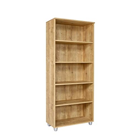 furni24 Aktenschrank mit Fächern – Holzschrank fürs Büro und Homeoffice, mit 4 verstellbaren Regalbrettern, Ordnerregal Bücherschrank – Saphir-Eiche, 190x80x40 cm