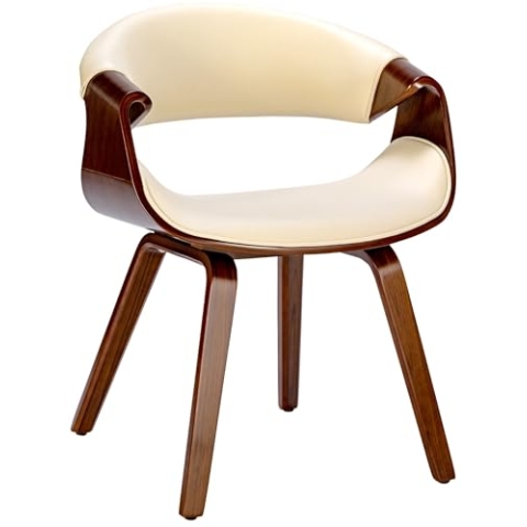 CLP Esszimmerstuhl Foley I Mit Armlehne Und Holzgestell I Küchenstuhl Und Wohnzimmerstuhl, Farbe:walnuss/Creme, Material:Kunstleder
