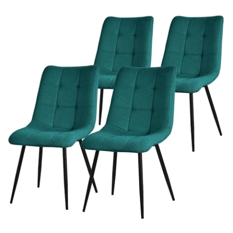 ML-Design Esszimmerstühle 4er Set Petrol, Wohnzimmerstühle mit Stoffbezug & schwarzen Metallbeinen, Küchenstühle mit Rückenlehne, Polsterstühle für Esszimmer Wohnzimmer Küche Büro, Gepolsterte Sessel