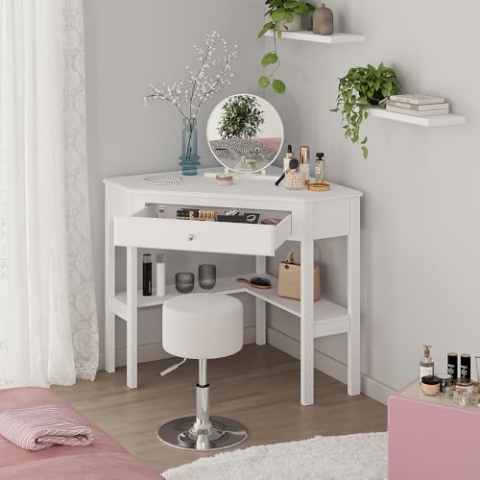 Vicco Eckschminktisch Velto, Weiß, 75 x 76.8 cm,mit Schublade