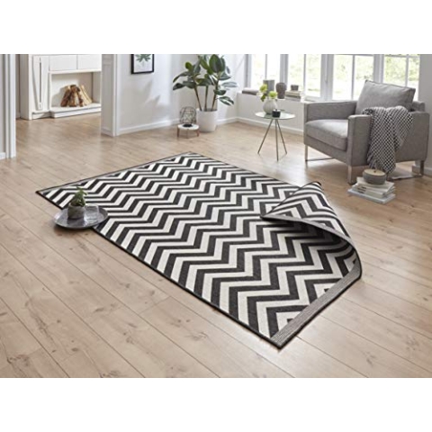 NORTHRUGS In- und Outdoor Teppich Palma 120x170cm-Wendeteppich Wetterfest Modernes Design Zick-Zack Muster Läufer für Balkon Terrasse Garten Wintergarten Wohnzimmerteppich Wasserfest in Schwarz Creme