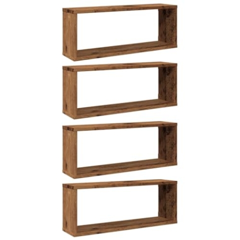 vidaXL Wandregal 4 STK., Würfelregal mit Stauraum Wandmontage, Hängeregal Schweberegal für Wohnzimmer, Cube CD Regal, Altholz-Optik Holzwerkstoff