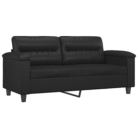 vidaXL Sofa 2-Sitzer, Loungesofa Couch mit Armlehnen Rückenkissen, Wohnzimmersofa Designsofa Metallgestell, Sitzmöbel Zweisitzer, Schwarz Kunstleder