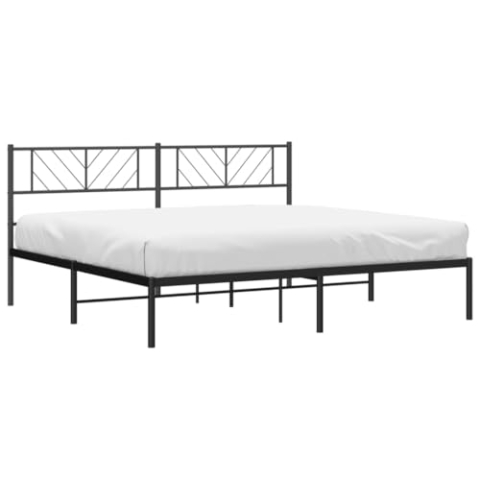 vidaXL Bettgestell, Bettrahmen mit Kopfteil Lattenrost Metall, Metallbett Bett für Schlafzimmer, Doppelbett Gästebett, Schwarz 180x200cm