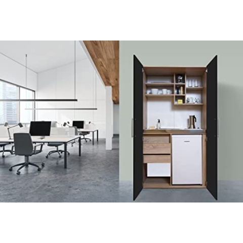 respekta Küche Büroküche Miniküche Singleküche Eiche Schwarz Peter 104 cm