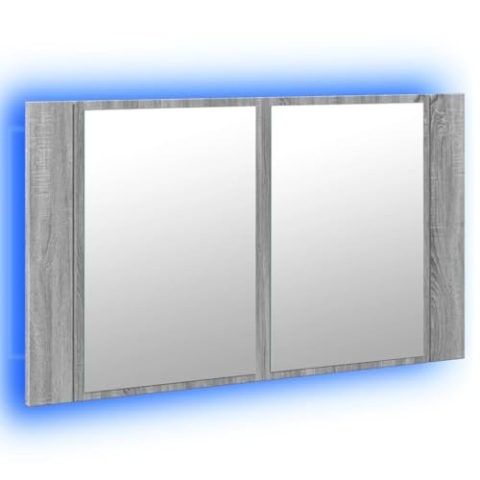 vidaXL LED Spiegelschrank, Badezimmerschrank mit Stauraum LED-Beleuchtung, Badschrank mit Spiegel, Badspiegel, Modern, Grau Sonoma Acryl