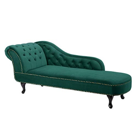 invicta INTERIOR Chesterfield Récamière 170cm smaragdgrün Samt mit Knopfheftung und Nietenbesatz Chaiselongue Relaxliege