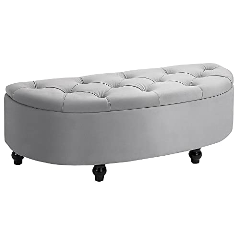 HOMCOM Sitzbank mit Stauraum Polsterbank mit Samtoptik, geöffnetem Deckel Sitztruhe mit Holzbeine, Truhenbank für Wohnzimmer Flur Schlafzimmer 120 x 46 x 42 cm, Grau