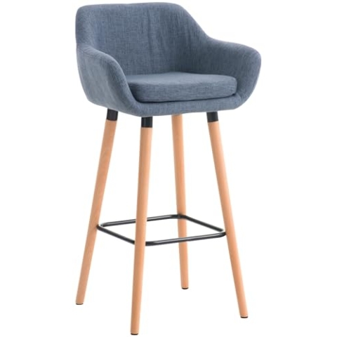 CLP Barhocker Grant I Thekenhocker Mit Stoff-Bezug I Gestell Aus Buchenholz, Farbe:blau