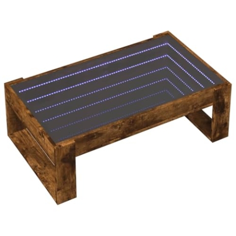 vidaXL Couchtisch, Beistelltisch mit Infinity-LED, Sofatisch Kaffeetisch für Wohnzimmer, Teetisch Wohnzimmertisch, Räuchereiche Holzwerkstoff Glas