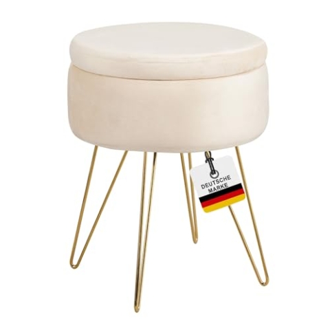 Albatros Hocker mit Stauraum Cannes – Sitzhocker mit Stauraum, Modernes Design, Edler Samt-Bezug – Sitztruhe oder Sitzbank mit Stauraum – optimal als Fußhocker oder Hocker Schminktisch, Beige