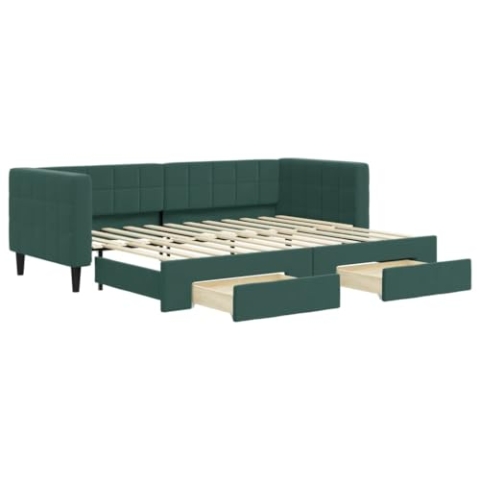 vidaXL Tagesbett, Ausziehbar Schlafsofa mit Schubladen Matratzen, Bettsofa Gästebett für Schlafzimmer Wohnzimmer, Sofa Bett Ausziehbett, Dunkelgrün 80x200 cm Samt