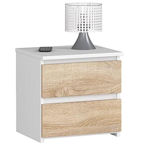 AKORD | Kommode Set 2 Schubladen Sideboard Mehrzweckschrank Schrank | Schreibtisch | ecktisch | Eck Schreibtisch für Home Office | Einfache Montage | 40x40x35 | Weiß & Sonoma-Eiche Front
