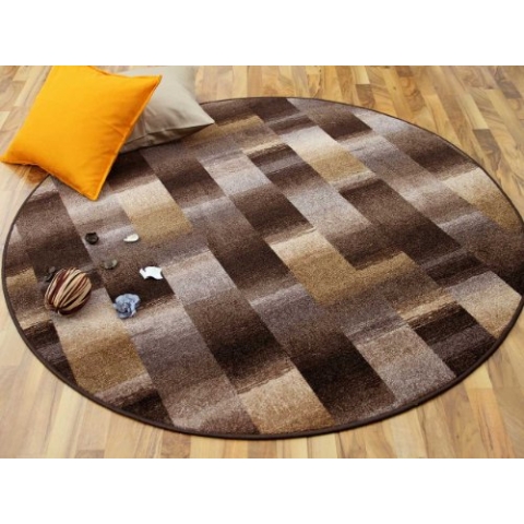 Snapstyle Designer Velour Teppich Mystic Karo Braun Karamell Schoko Beige Rund in 7 Größen