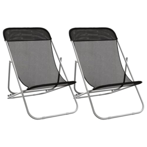 vidaXL Strandstuhl 2 STK., Gartenstuhl Verstellbar Klappbar, Stuhl Campingstuhl mit Stahlrahmen, Klappstuhl Liegestuhl, Textilene Pulverbeschichteter Stahl